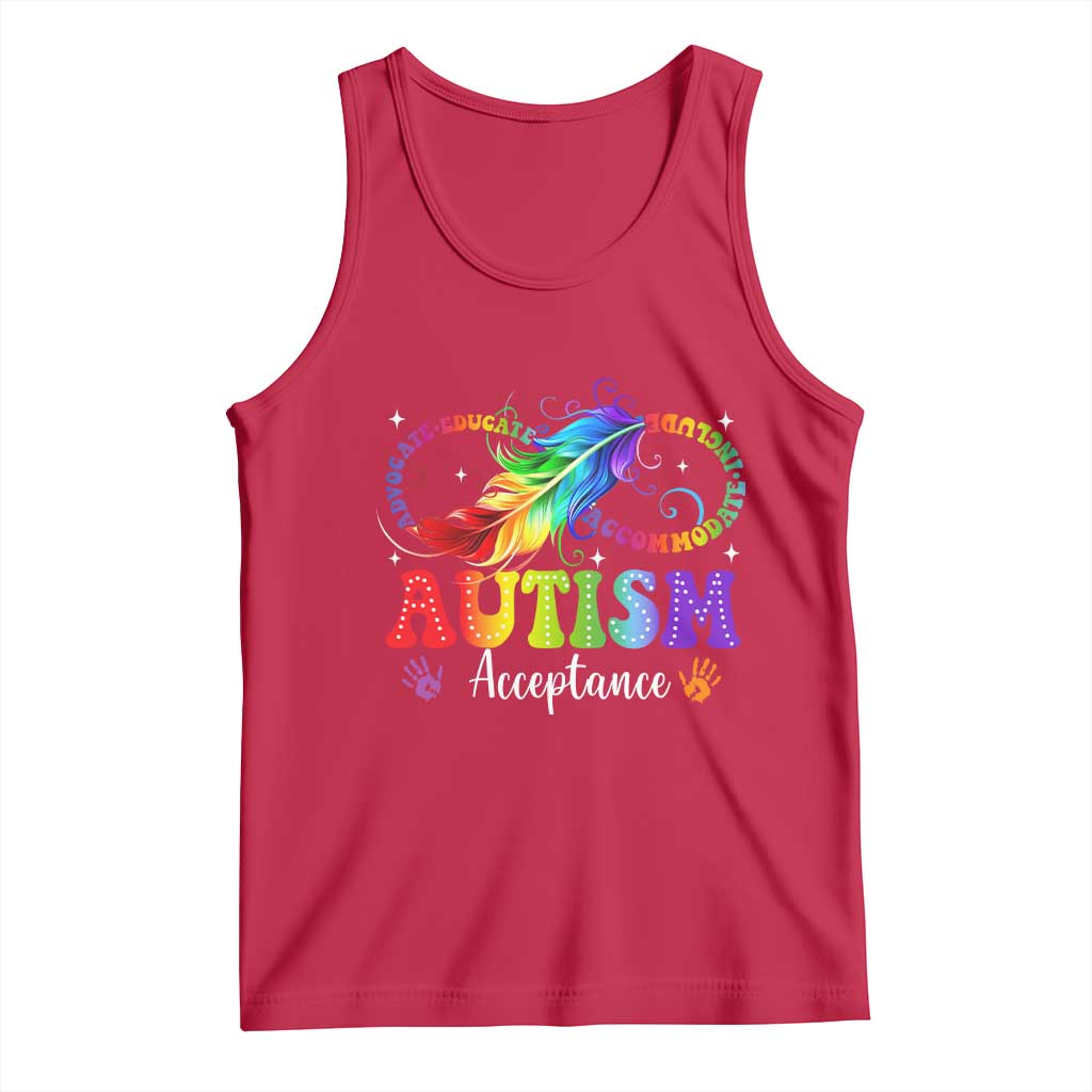 Autism Acceptance Tank Top Neurodivergent Support Rainbow Feather Infinity Symbol TS14 Red Print Your Wear