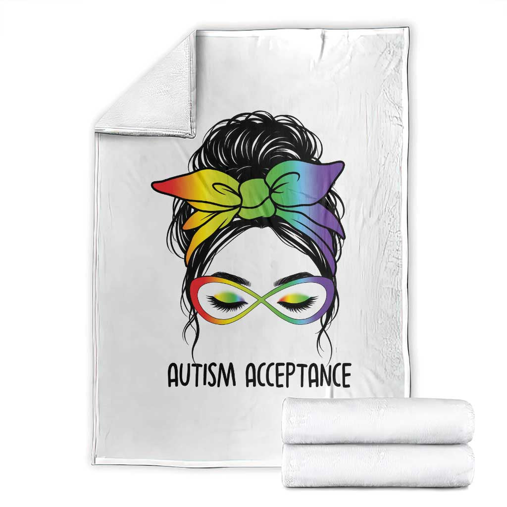 Autism Acceptance Throw Blanket Neurodiversity Awareness Messy Bun Women TS14 White Print Your Wear