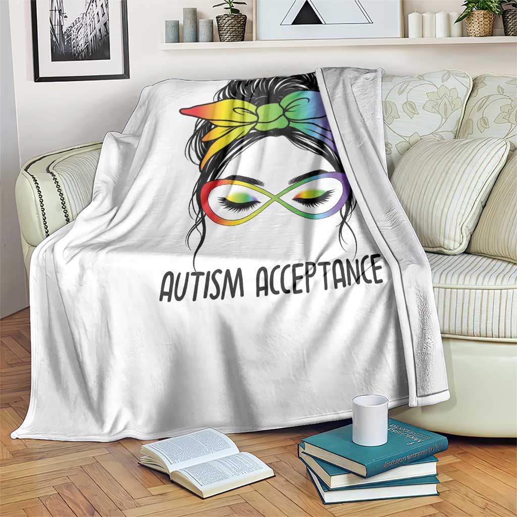Autism Acceptance Throw Blanket Neurodiversity Awareness Messy Bun Women TS14 Print Your Wear