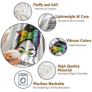 Autism Acceptance Throw Blanket Neurodiversity Awareness Messy Bun Women TS14 Print Your Wear