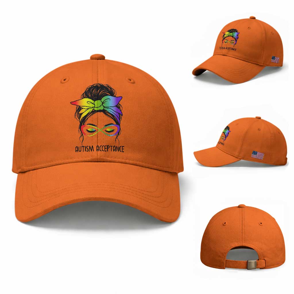 Autism Acceptance Baseball Cap Neurodiversity Awareness Messy Bun Women TS14 Baseball Cap Universal Fit Orange Print Your Wear