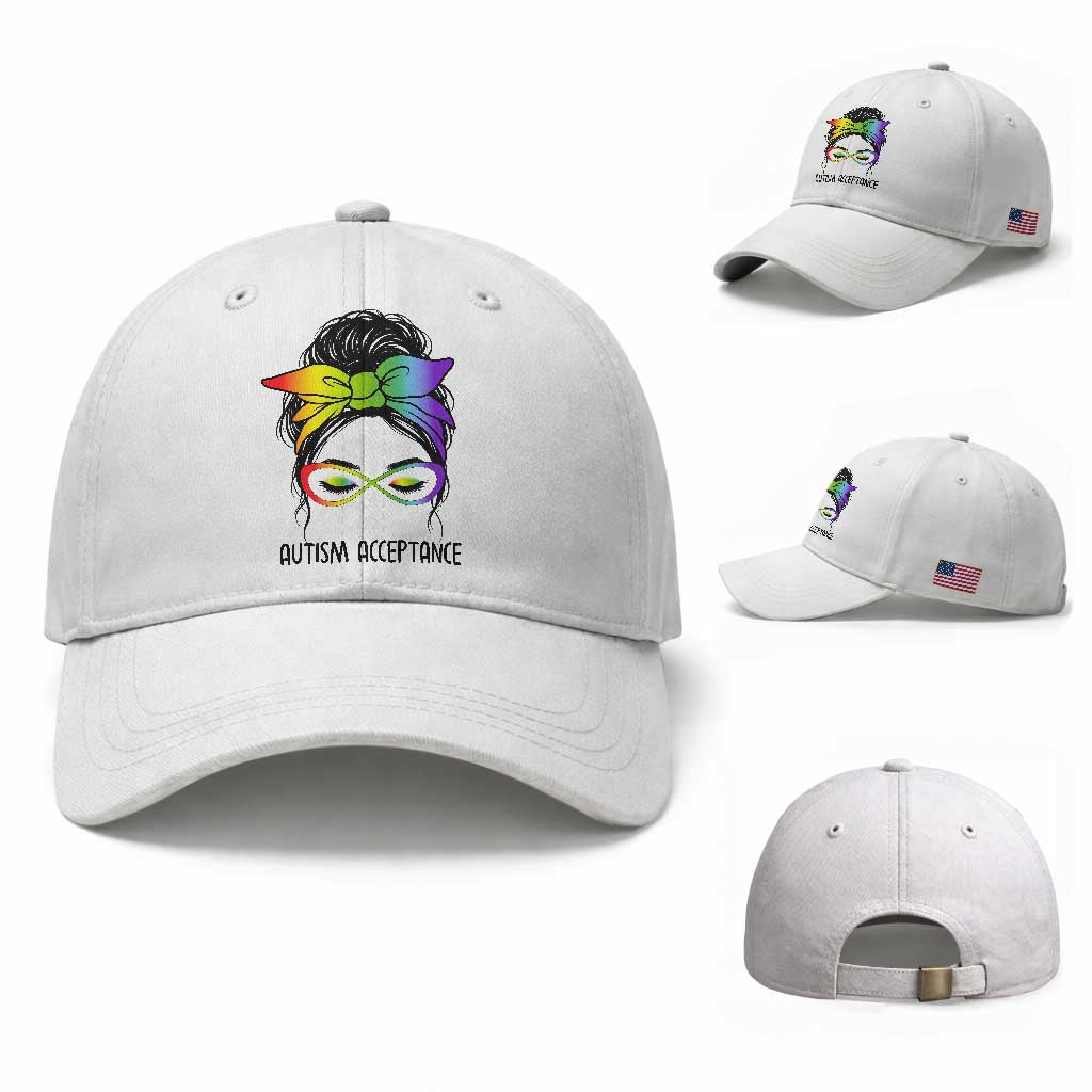 Autism Acceptance Baseball Cap Neurodiversity Awareness Messy Bun Women TS14 Baseball Cap Universal Fit White Print Your Wear