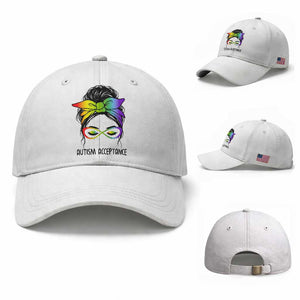 Autism Acceptance Baseball Cap Neurodiversity Awareness Messy Bun Women TS14 Baseball Cap Universal Fit White Print Your Wear