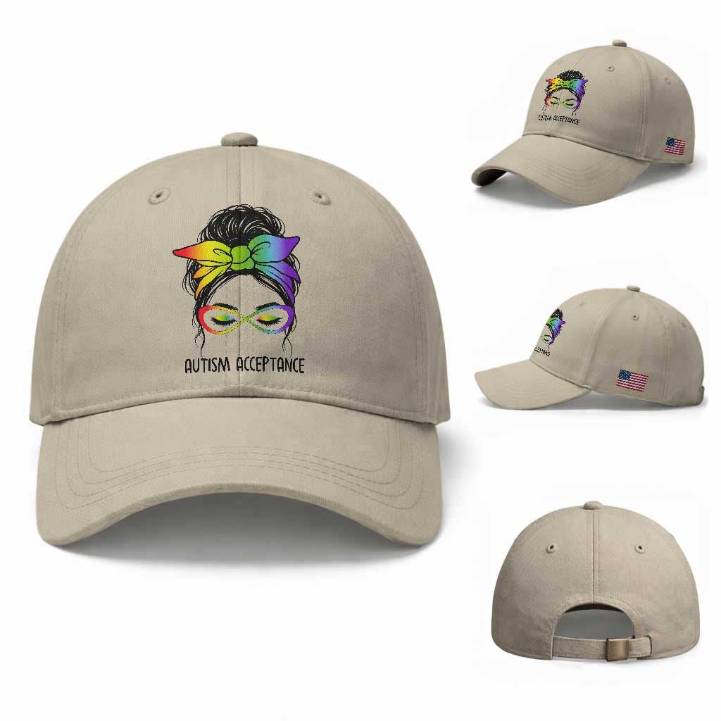 Autism Acceptance Baseball Cap Neurodiversity Awareness Messy Bun Women TS14 Baseball Cap Universal Fit Beige Print Your Wear
