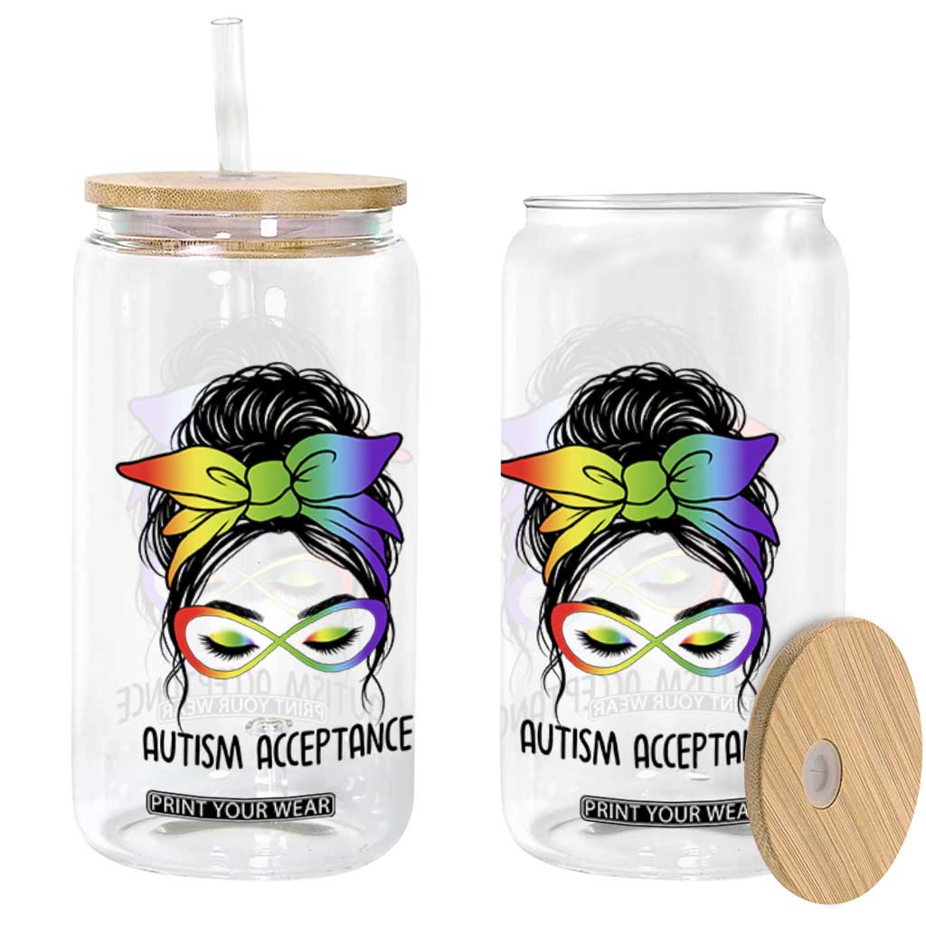 Autism Acceptance Glass Can Neurodiversity Awareness Messy Bun Women TS14 Print Your Wear
