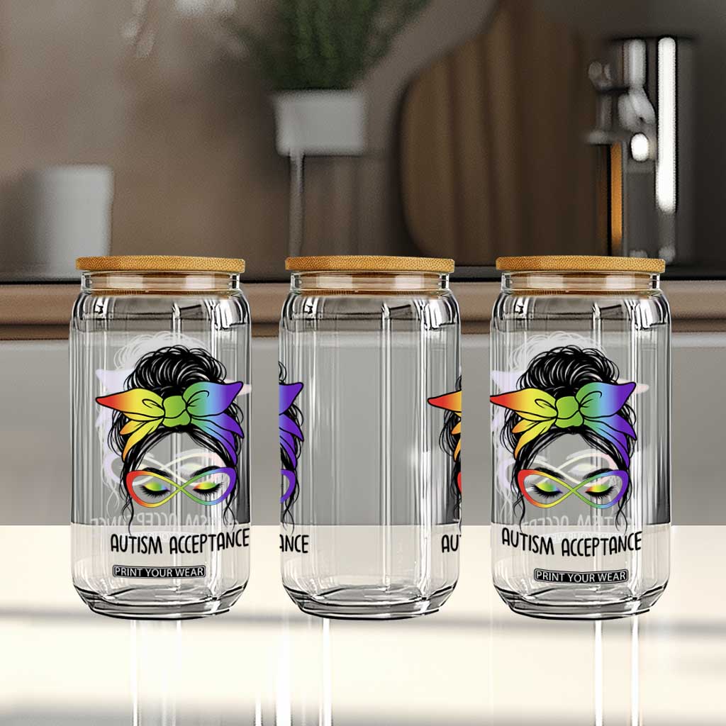 Autism Acceptance Glass Can Neurodiversity Awareness Messy Bun Women TS14 Print Your Wear