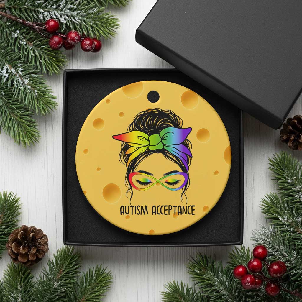 Autism Acceptance Ceramic Ornament Neurodiversity Awareness Messy Bun Women TS14 1pc Yellow Cheese Print Your Wear