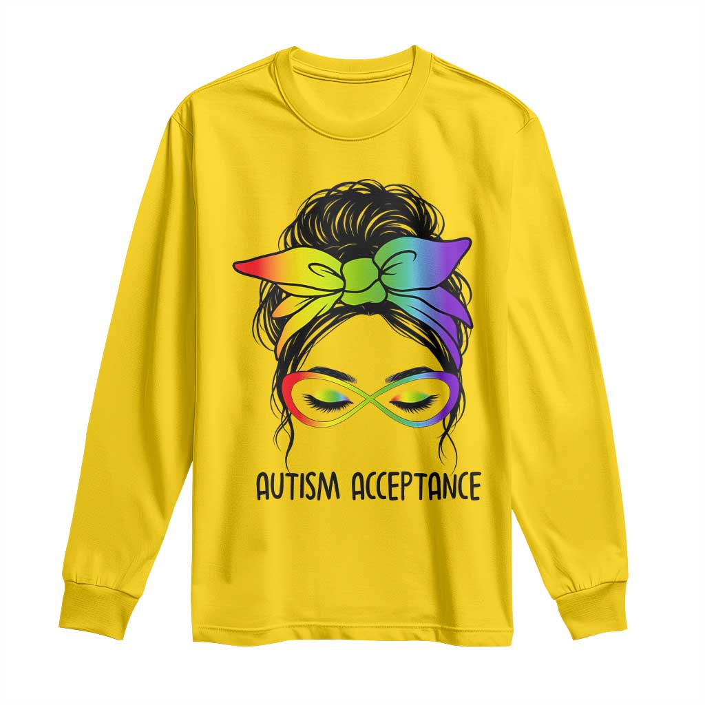 Autism Acceptance Long Sleeve Shirt - Neurodiversity Awareness Messy Bun Women TS14 Daisy Print Your Wear