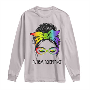 Autism Acceptance Long Sleeve Shirt - Neurodiversity Awareness Messy Bun Women TS14 Ice Gray Print Your Wear