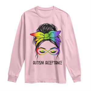 Autism Acceptance Long Sleeve Shirt - Neurodiversity Awareness Messy Bun Women TS14 Light Pink Print Your Wear