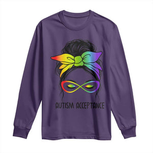 Autism Acceptance Long Sleeve Shirt - Neurodiversity Awareness Messy Bun Women TS14 Purple Print Your Wear