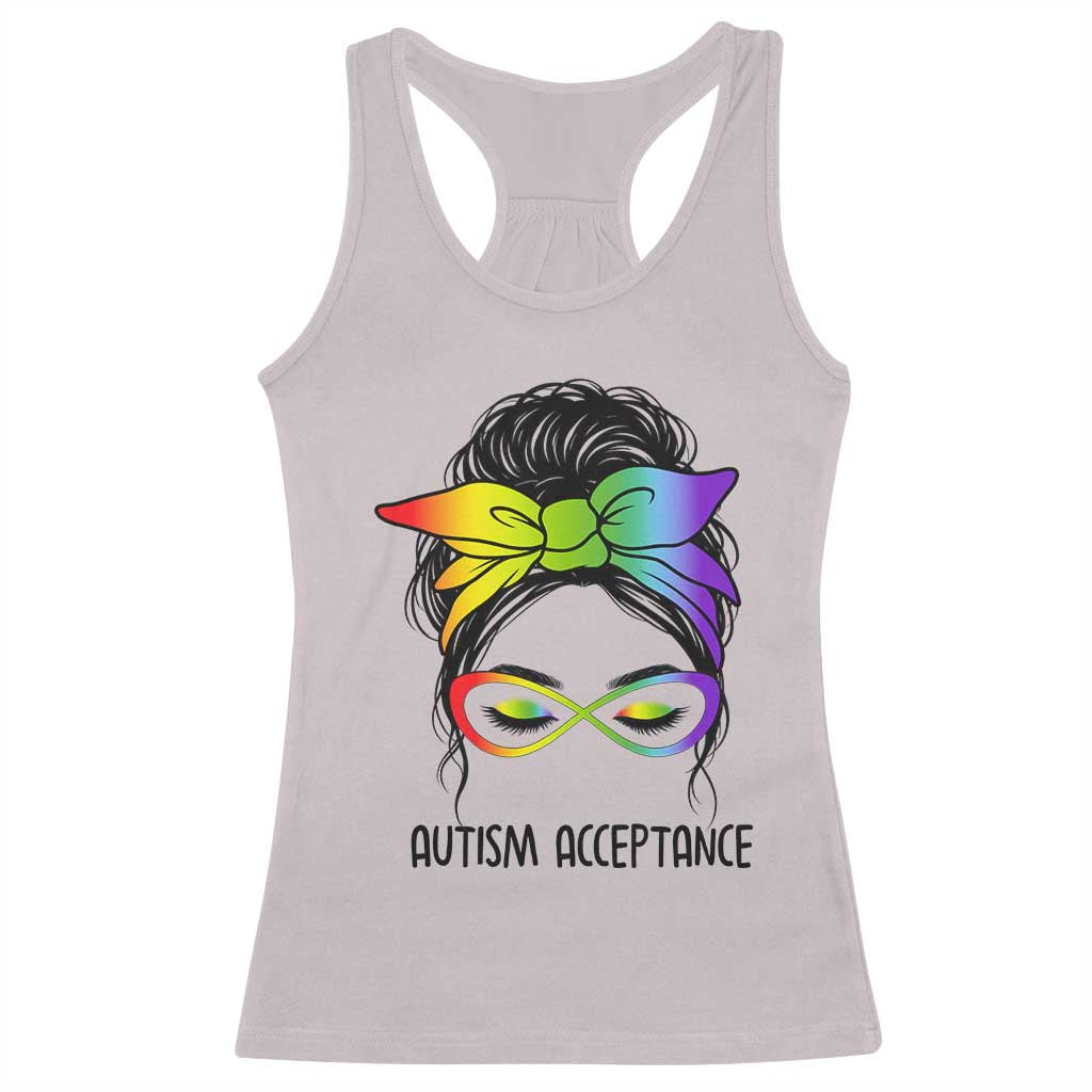 Autism Acceptance Racerback Tank Top Neurodiversity Awareness Messy Bun Women TS14 Ice Gray Print Your Wear