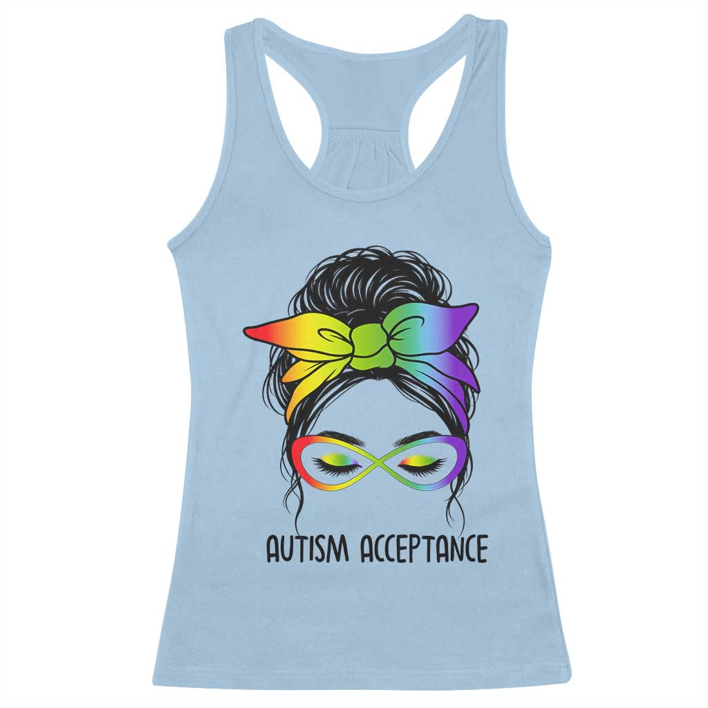 Autism Acceptance Racerback Tank Top Neurodiversity Awareness Messy Bun Women TS14 Light Blue Print Your Wear