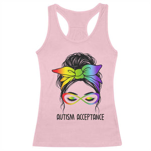 Autism Acceptance Racerback Tank Top Neurodiversity Awareness Messy Bun Women TS14 Light Pink Print Your Wear