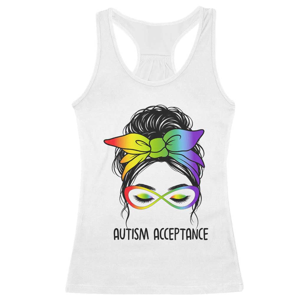 Autism Acceptance Racerback Tank Top Neurodiversity Awareness Messy Bun Women TS14 White Print Your Wear