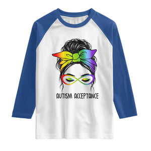 Autism Acceptance Raglan Shirt Neurodiversity Awareness Messy Bun Women TS14 White Royal Print Your Wear