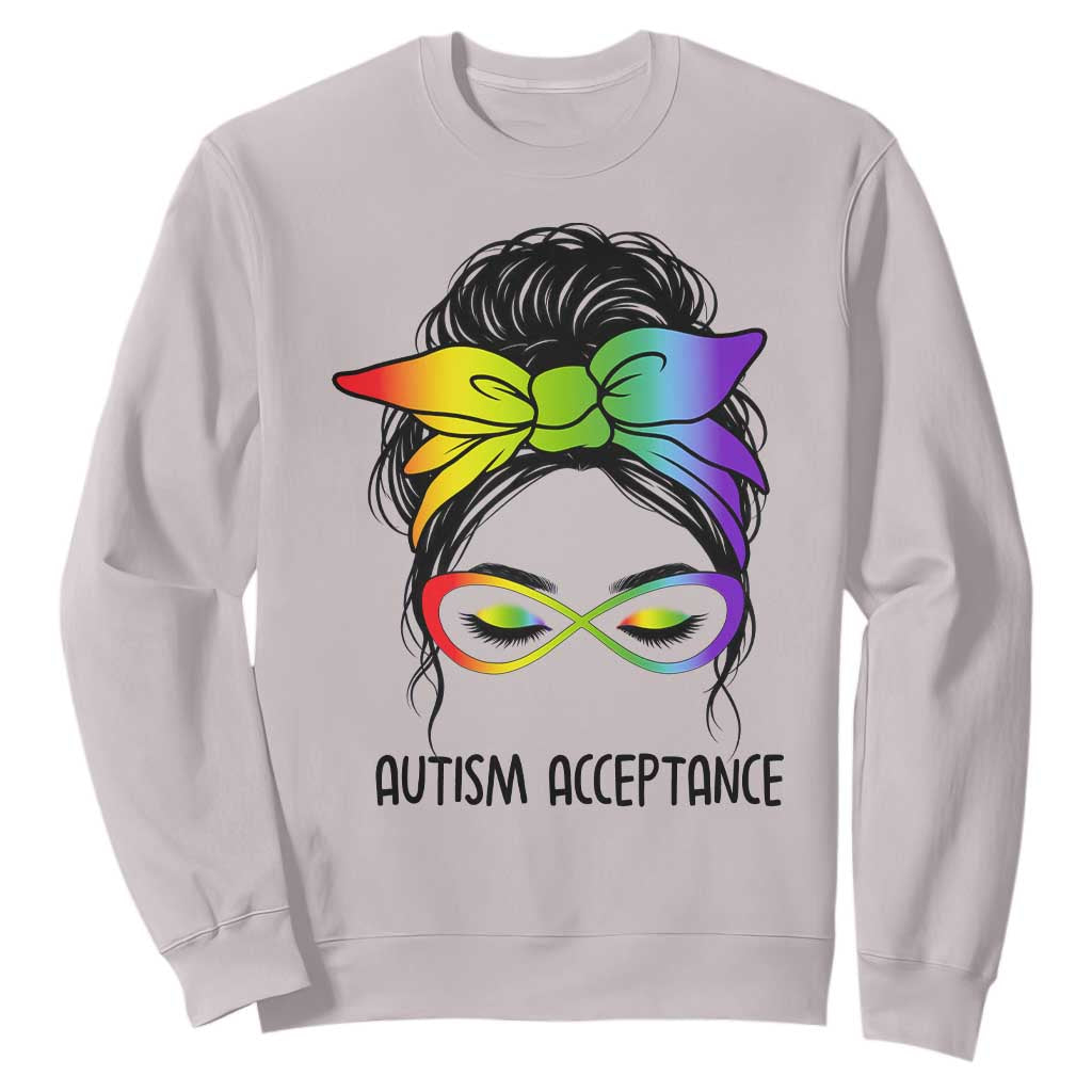 Autism Acceptance Sweatshirt - Neurodiversity Awareness Messy Bun Women TS14 Ice Gray Print Your Wear