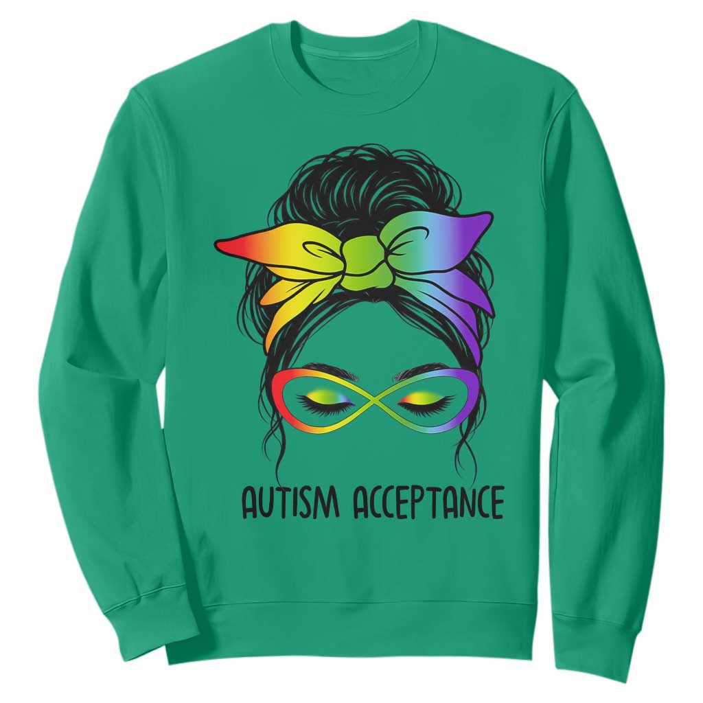 Autism Acceptance Sweatshirt - Neurodiversity Awareness Messy Bun Women TS14 Irish Green Print Your Wear