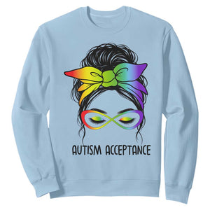 Autism Acceptance Sweatshirt - Neurodiversity Awareness Messy Bun Women TS14 Light Blue Print Your Wear