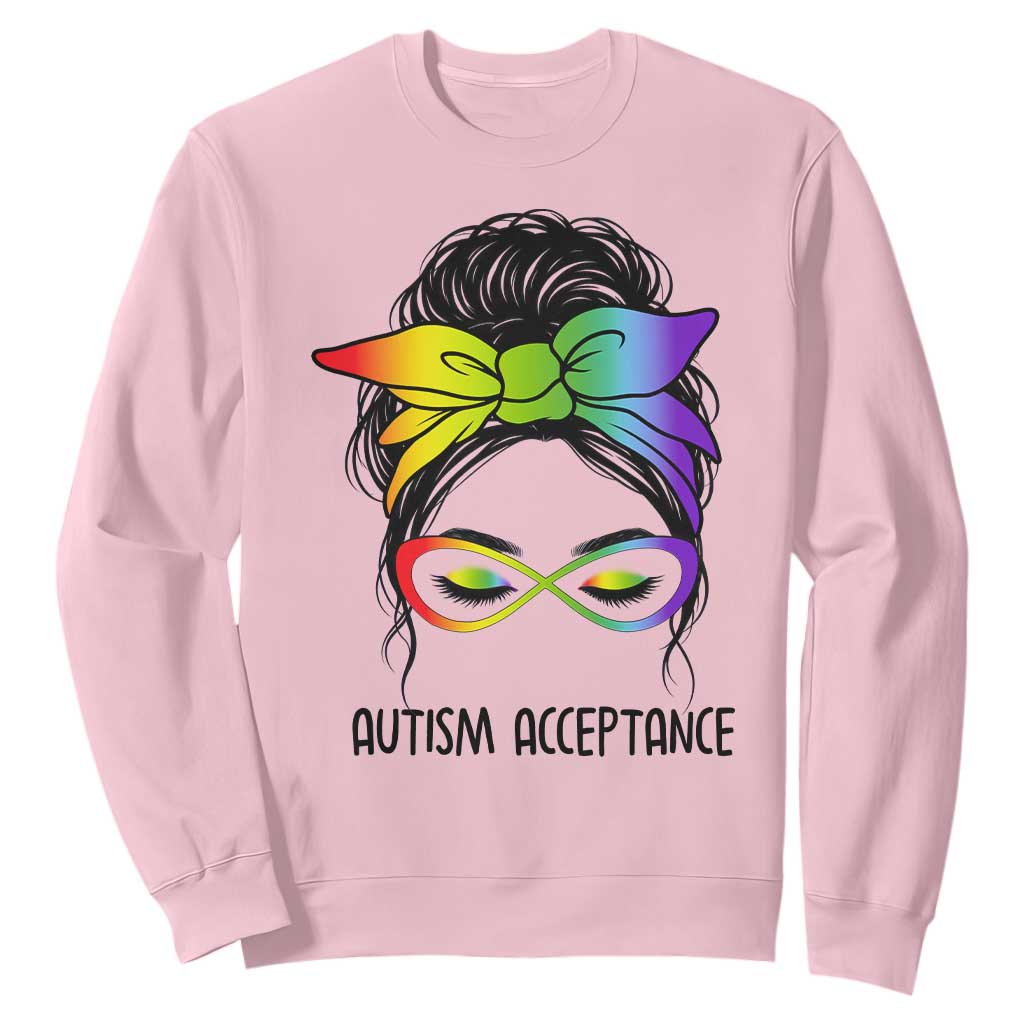Autism Acceptance Sweatshirt - Neurodiversity Awareness Messy Bun Women TS14 Light Pink Print Your Wear