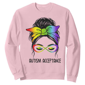 Autism Acceptance Sweatshirt - Neurodiversity Awareness Messy Bun Women TS14 Light Pink Print Your Wear