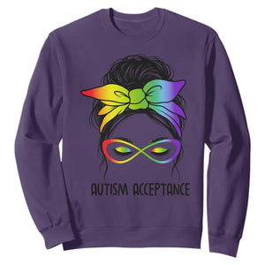 Autism Acceptance Sweatshirt - Neurodiversity Awareness Messy Bun Women TS14 Purple Print Your Wear