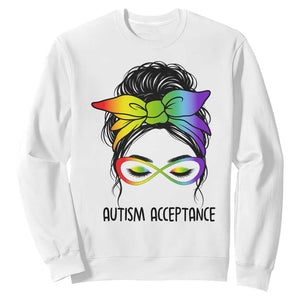 Autism Acceptance Sweatshirt - Neurodiversity Awareness Messy Bun Women TS14 White Print Your Wear