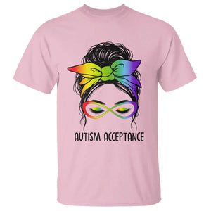 Autism Acceptance T Shirt - Neurodiversity Awareness Messy Bun Women TS14 Light Pink Print Your Wear