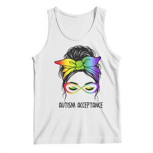 Autism Acceptance Tank Top Neurodiversity Awareness Messy Bun Women TS14 White Print Your Wear