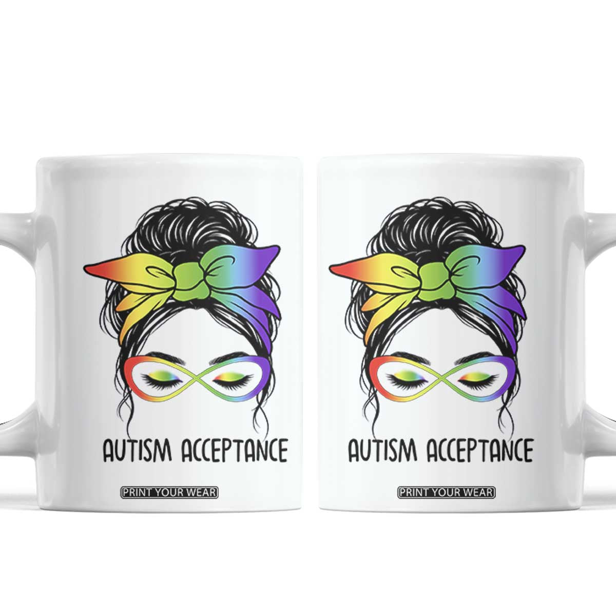 Autism Acceptance Coffee Mug Neurodiversity Awareness Messy Bun Women TS14 White Print Your Wear