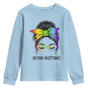 Autism Acceptance Youth Sweatshirt - Neurodiversity Awareness Messy Bun Women TS14 Light Blue Print Your Wear