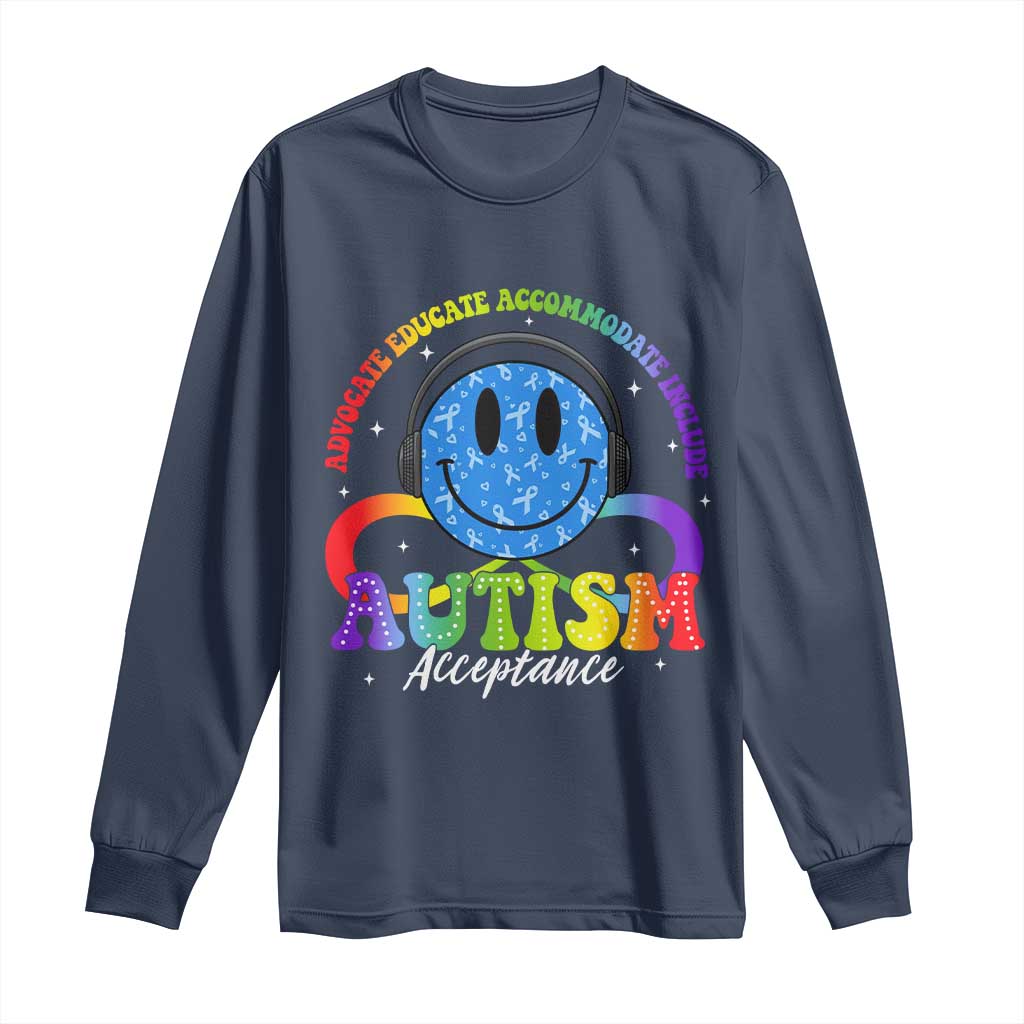 Autism Acceptance Long Sleeve Shirt - Special Education Teacher Kids Neurodiversity Awareness TS14 Navy Print Your Wear