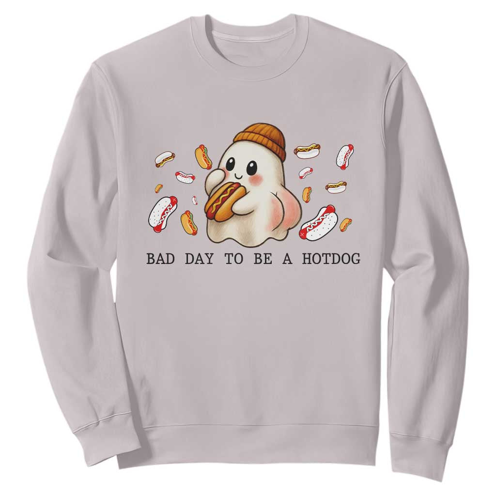 Funny Hot Dog Ghost Halloween Sweatshirt Bad Day To Be A Hotdog TS14 Ice Gray Print Your Wear
