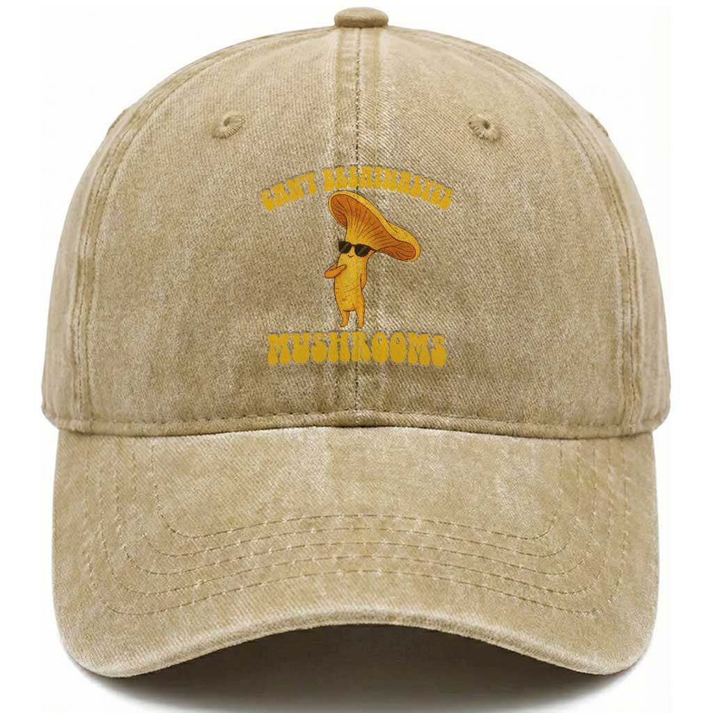 Cute Chanterelle Mushroom Cottagcore Washed Cotton Baseball Cap Funny Can't Breathalyze Mushrooms TS14 Washed Cap Universal Fit Khaki Print Your Wear