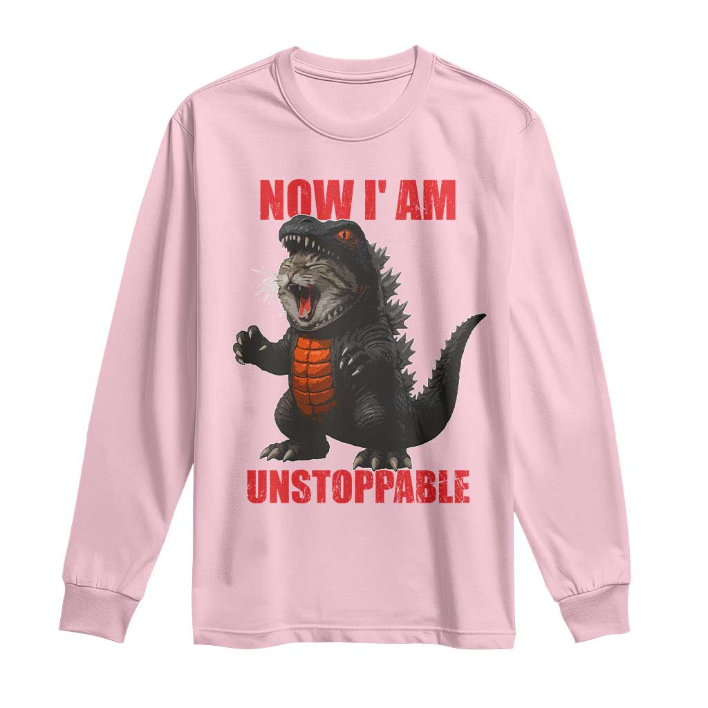 Now I Am Unstoppable Long Sleeve Shirt Funny Cat Japanese Anime Kawaii TS14 Light Pink Print Your Wear