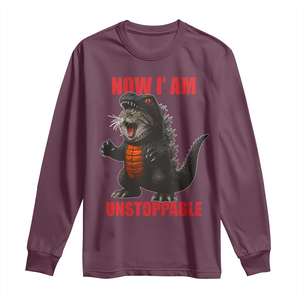 Now I Am Unstoppable Long Sleeve Shirt Funny Cat Japanese Anime Kawaii TS14 Maroon Print Your Wear
