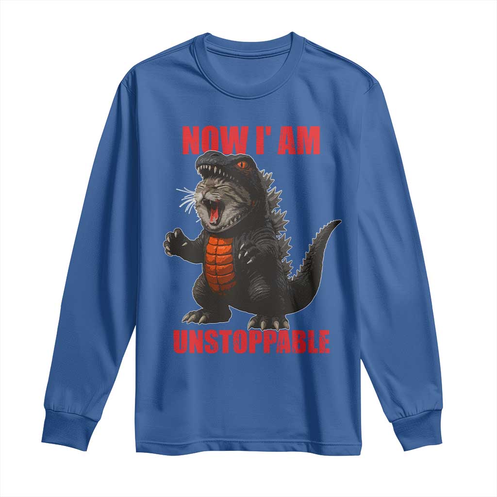 Now I Am Unstoppable Long Sleeve Shirt Funny Cat Japanese Anime Kawaii TS14 Royal Blue Print Your Wear