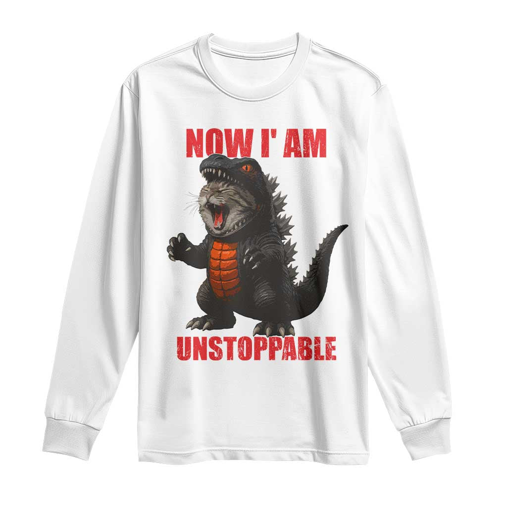 Now I Am Unstoppable Long Sleeve Shirt Funny Cat Japanese Anime Kawaii TS14 White Print Your Wear