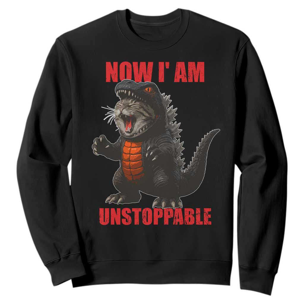 Now I Am Unstoppable Sweatshirt Funny Cat Japanese Anime Kawaii TS14 Black Print Your Wear