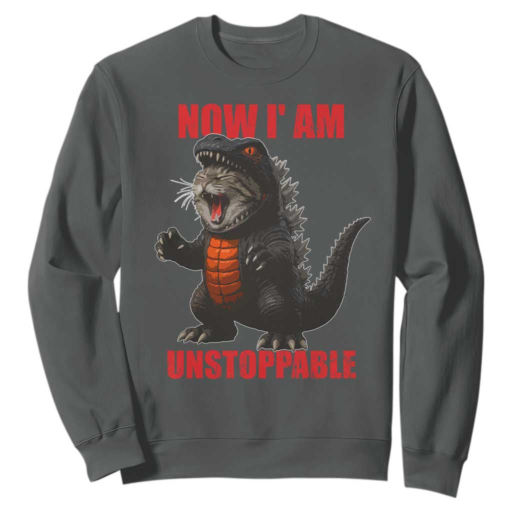 Now I Am Unstoppable Sweatshirt Funny Cat Japanese Anime Kawaii TS14 Dark Heather Print Your Wear