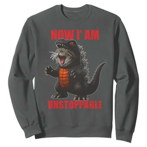Now I Am Unstoppable Sweatshirt Funny Cat Japanese Anime Kawaii TS14 Dark Heather Print Your Wear