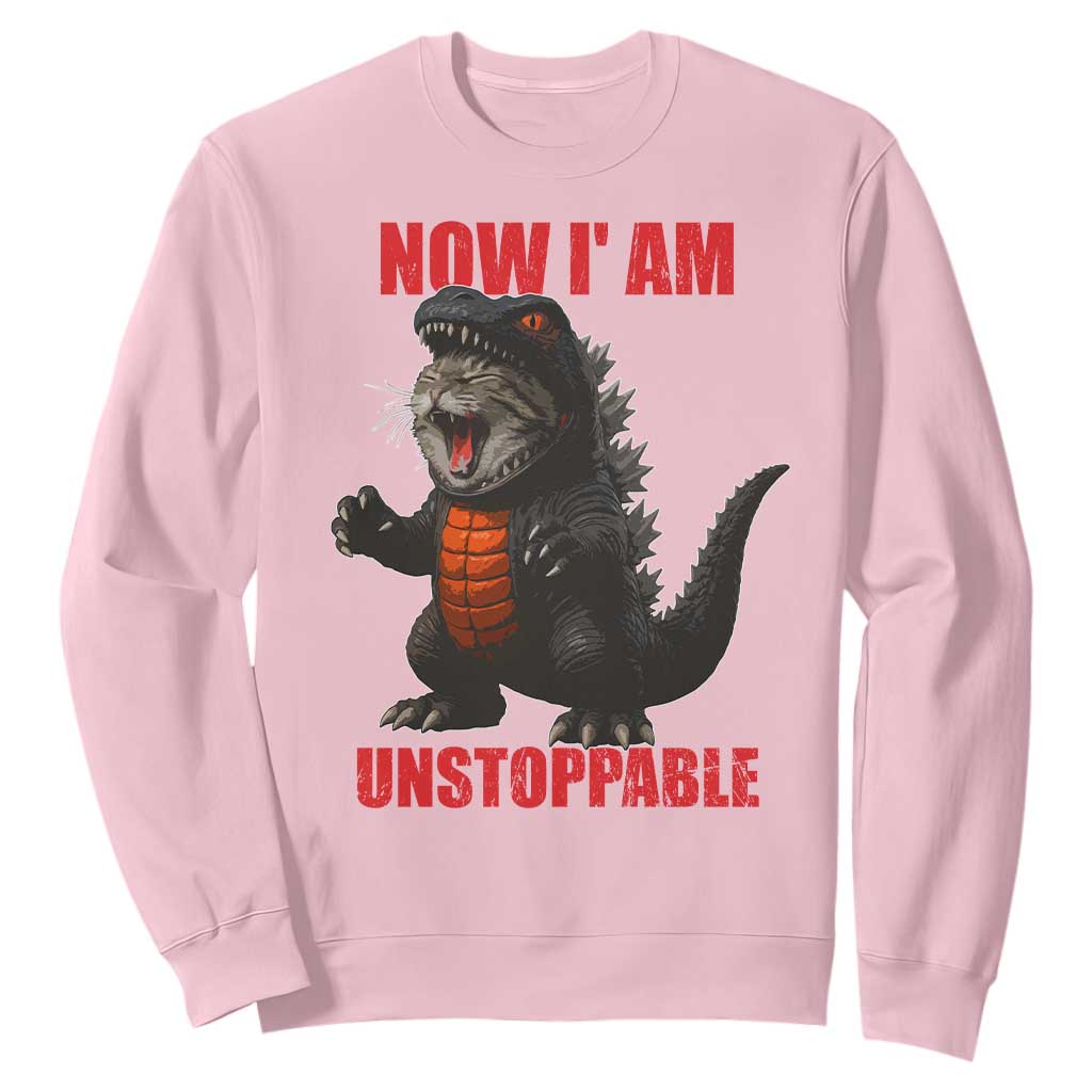Now I Am Unstoppable Sweatshirt Funny Cat Japanese Anime Kawaii TS14 Light Pink Print Your Wear