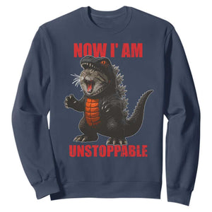 Now I Am Unstoppable Sweatshirt Funny Cat Japanese Anime Kawaii TS14 Navy Print Your Wear