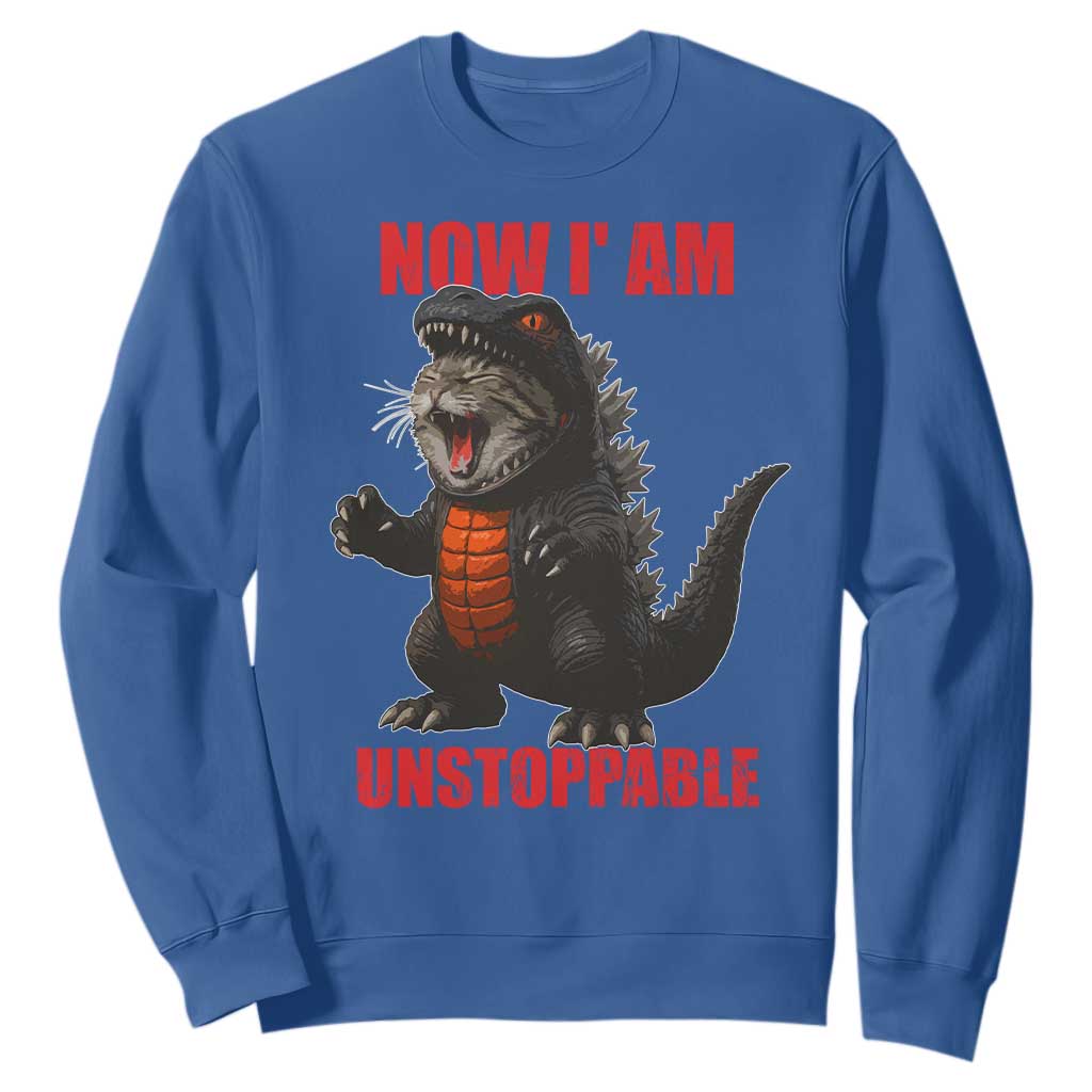 Now I Am Unstoppable Sweatshirt Funny Cat Japanese Anime Kawaii TS14 Royal Blue Print Your Wear