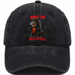 Now I Am Unstoppable Washed Cotton Baseball Cap Funny Cat Japanese Anime Kawaii TS14 Washed Cap Universal Fit Black Print Your Wear