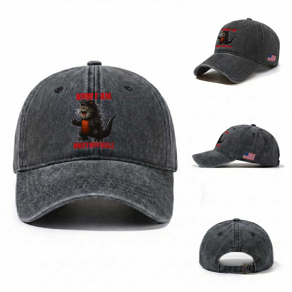Now I Am Unstoppable Washed Cotton Baseball Cap Funny Cat Japanese Anime Kawaii TS14 Washed Cap Universal Fit Dark Gray Print Your Wear