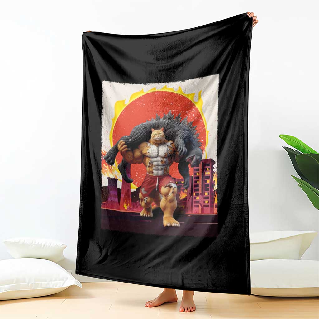 Japanese Kaiju Cat Cityscape Meme Throw Blanket TS14 Print Your Wear