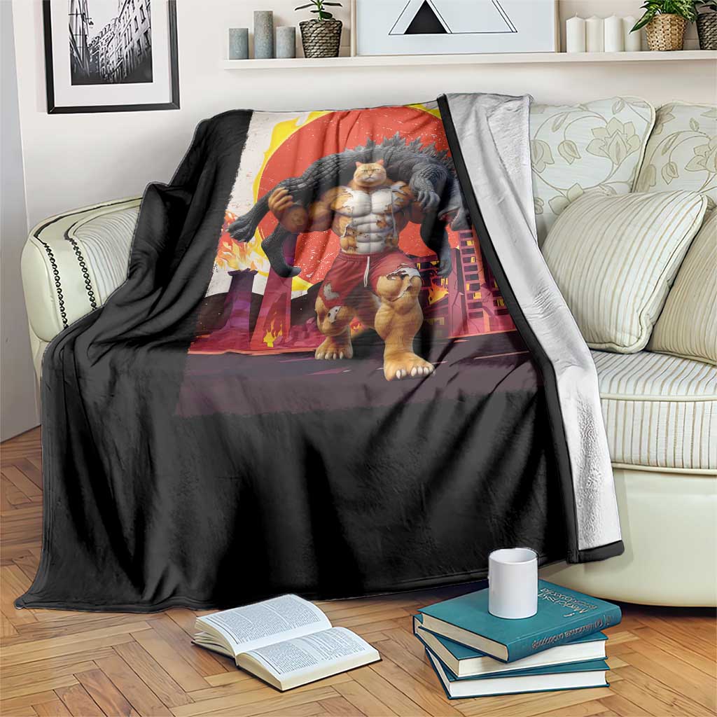 Japanese Kaiju Cat Cityscape Meme Throw Blanket TS14 Print Your Wear