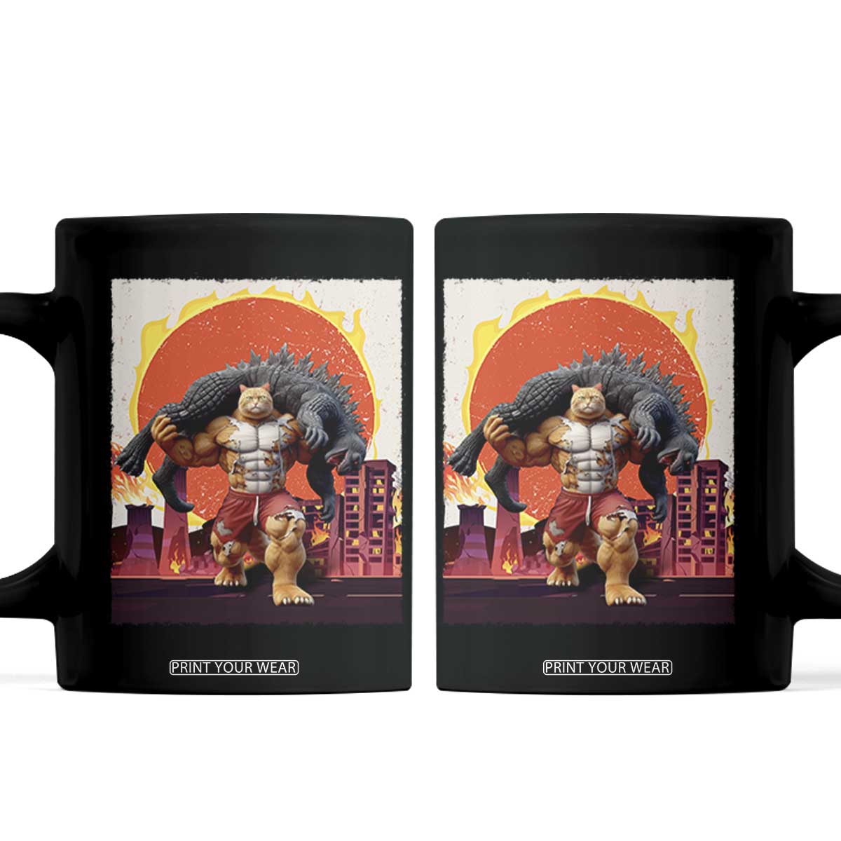 Japanese Kaiju Cat Cityscape Meme Coffee Mug TS14 Black Print Your Wear