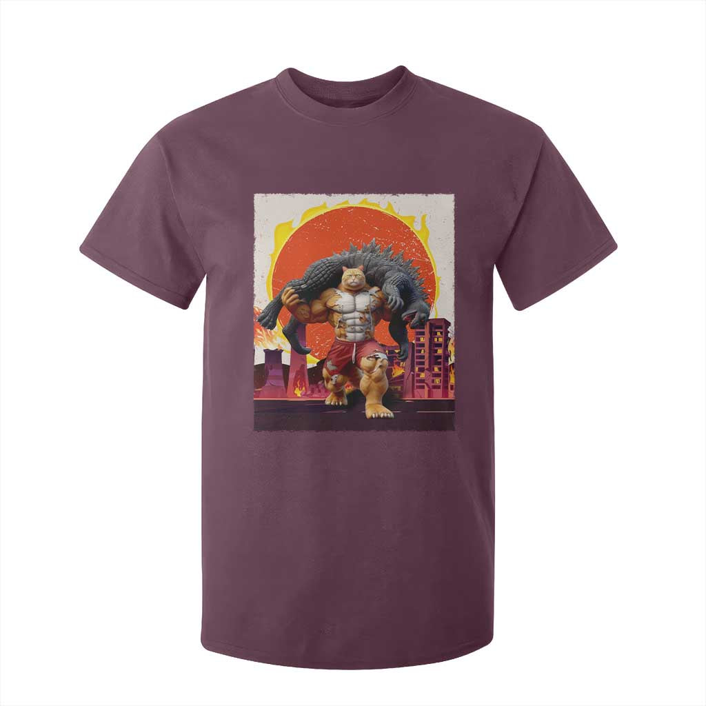 Japanese Kaiju Cat Cityscape Meme T Shirt For Kid TS14 Maroon Print Your Wear